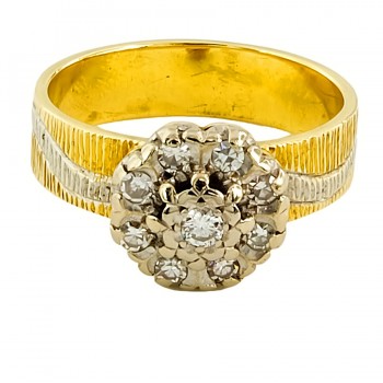 18ct Gold 2 Tone Diamond Cluster Ring Size N